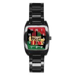 diagonal stripe Happy Kwanzaa Stainless Steel Barrel Watch