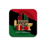 diagonal stripe Happy Kwanzaa Rubber Coaster (Square)