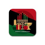 diagonal stripe Happy Kwanzaa Rubber Square Coaster (4 pack)