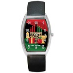 diagonal stripe Happy Kwanzaa Barrel Style Metal Watch