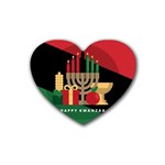 diagonal stripe Happy Kwanzaa Rubber Coaster (Heart)