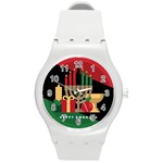 diagonal stripe Happy Kwanzaa Round Plastic Sport Watch (M)