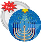 Hanukkah Menorah 3  Button (10 pack)