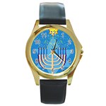 Hanukkah Menorah Round Gold Metal Watch