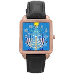 Hanukkah Menorah Rose Gold Leather Watch 