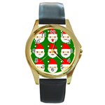 santa emoji emoticons Round Gold Metal Watch