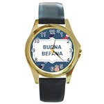 Xmas Buona Befana Round Gold Metal Watch