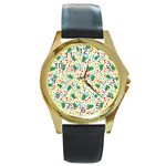 pop art christmas tree Round Gold Metal Watch