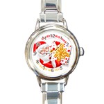 Santa Claus Happy New Year Round Italian Charm Watch