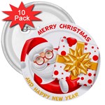 Santa Claus Happy New Year 3  Button (10 pack)