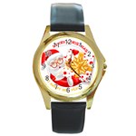 Santa Claus Happy New Year Round Gold Metal Watch