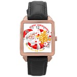 Santa Claus Happy New Year Rose Gold Leather Watch 