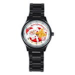 Santa Claus Happy New Year Stainless Steel Round Watch