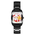 Santa Claus Happy New Year Stainless Steel Barrel Watch