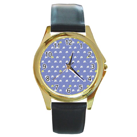 xmas0050 Round Gold Metal Watch from ArtsNow.com Front