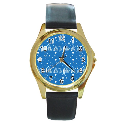 xmas0011 Round Gold Metal Watch from ArtsNow.com Front