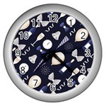 purple new years day Wall Clock (Silver)