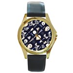 purple new years day Round Gold Metal Watch