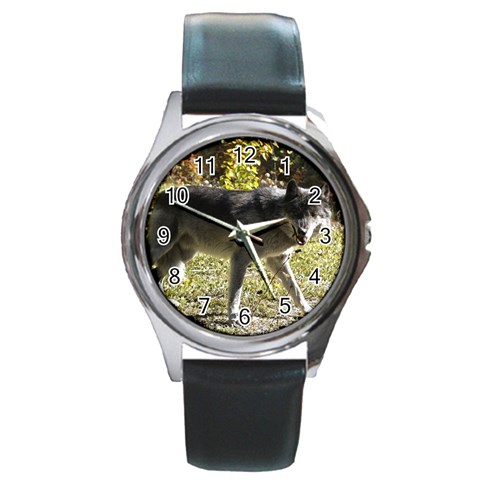 Wolf Teething Round Metal Watch from ArtsNow.com Front