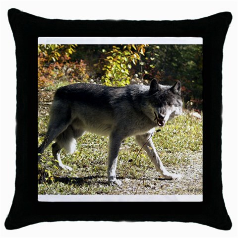 Wolf Teething Throw Pillow Case (Black) from ArtsNow.com Front