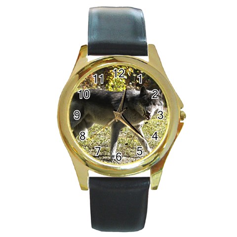 Wolf Teething Round Gold Metal Watch from ArtsNow.com Front