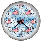 flying pigs Wall Clock (Silver)