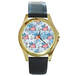 flying pigs Round Gold Metal Watch