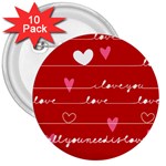 Red Love You 3  Button (10 pack)