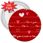 Red Love You 3  Button (100 pack)