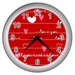 Red Love You Wall Clock (Silver)