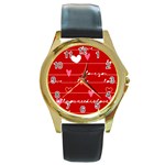 Red Love You Round Gold Metal Watch