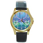 valentines day frog lovers Round Gold Metal Watch