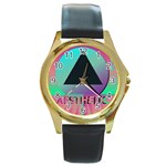 Vaporwave Aesthetic Round Gold Metal Watch