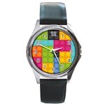 pink Building Blocks Round Metal Watch