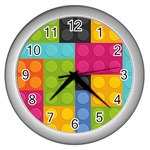 pink Building Blocks Wall Clock (Silver)