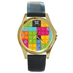 pink Building Blocks Round Gold Metal Watch