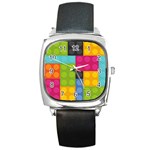 pink Building Blocks Square Metal Watch