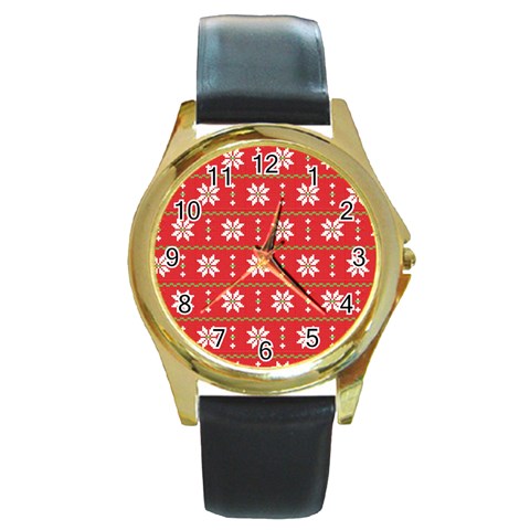 xmas0024 Round Gold Metal Watch from ArtsNow.com Front