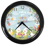 easter bunnies Wall Clock (Black)