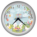 easter bunnies Wall Clock (Silver)