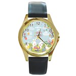 easter bunnies Round Gold Metal Watch