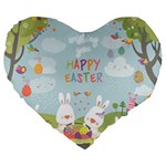 easter bunnies Large 19  Premium Flano Heart Shape Cushion