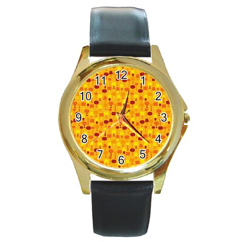 autumn0034 Round Gold Metal Watch from ArtsNow.com Front