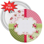 Shabby Chic Roses 3  Button (10 pack)