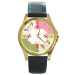 Shabby Chic Roses Round Gold Metal Watch