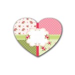 Shabby Chic Roses Rubber Heart Coaster (4 pack)