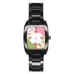 Shabby Chic Roses Stainless Steel Barrel Watch