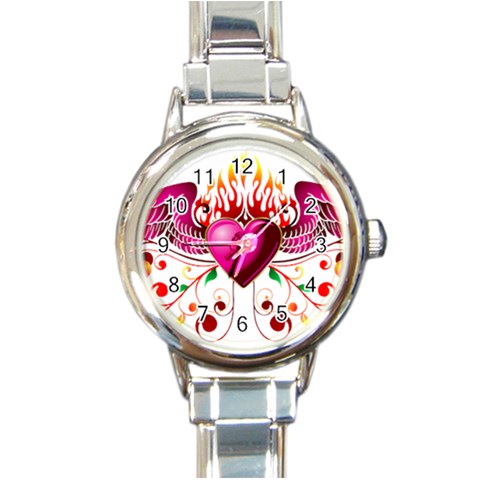 heart005 Round Italian Charm Watch from ArtsNow.com Front