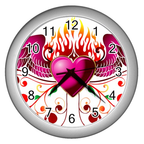 heart005 Wall Clock (Silver) from ArtsNow.com Front