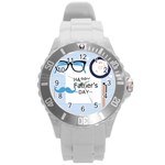 hipster happy Fathers Day  Round Plastic Sport Watch (L)